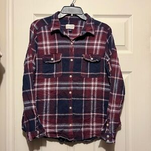Universal Thread Navy/Maroon Plaid Cotton Button-Up Shirt - Size XL